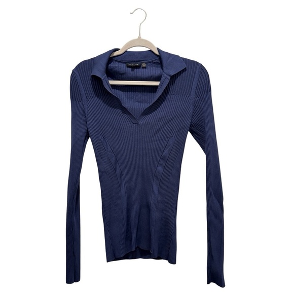 Ted Baker Ainne Rib Knit Polo VNeck Collared Pullover Sweater Top Blue Sz 4 M/10 - Picture 3 of 15